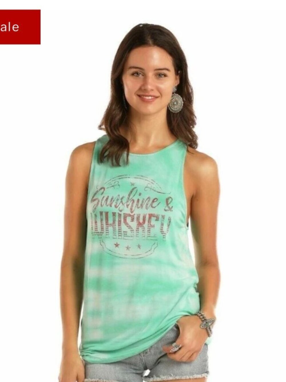 Rock & Roll Cowgirl Size M Sunshine and Whisky Tie Dye Tank Top Green Pink Soft
